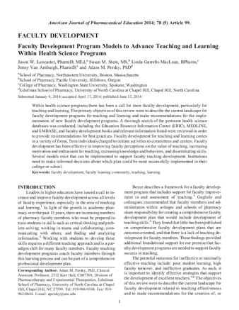 Faculty Development Program Models to Advance Teaching and Learning Within Health Science Programs