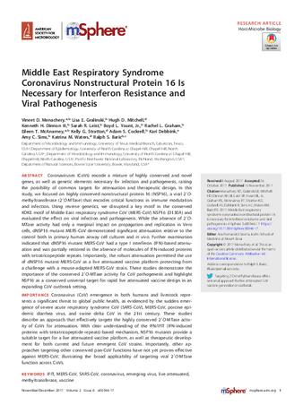 Middle East Respiratory Syndrome Coronavirus Nonstructural Protein 16 Is Necessary for Interferon Resistance and Viral Pathogenesis thumbnail