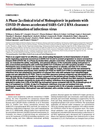 A Phase 2a clinical trial of Molnupiravir in patients with COVID-19 shows accelerated SARS-CoV-2 RNA clearance and elimination of infectious virus thumbnail