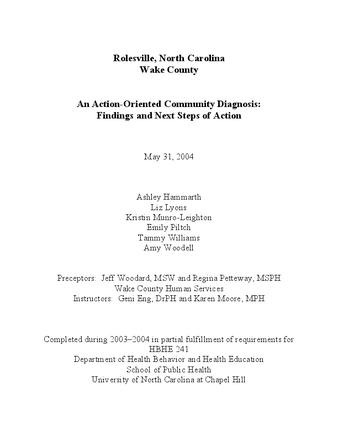 Rolesville, North Carolina, Wake County : an action-oriented community diagnosis : findings and next steps of action thumbnail