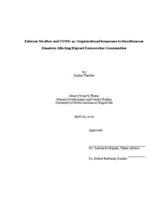 Extreme Weather and COVID-19: Organizational Responses to Simultaneous Disasters Affecting Migrant Farmworker Communities thumbnail