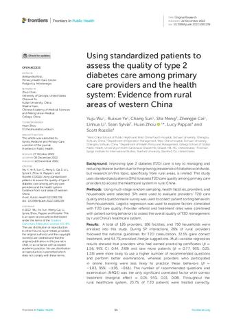 Using standardized patients to assess the quality of type 2 diabetes care among primary care providers and the health system: Evidence from rural areas of western China thumbnail