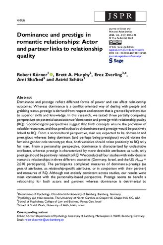 Dominance and prestige in romantic relationships: Actor and partner links to relationship quality thumbnail
