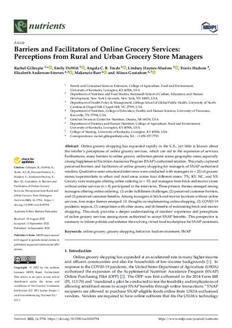 Barriers and Facilitators of Online Grocery Services: Perceptions from Rural and Urban Grocery Store Managers thumbnail