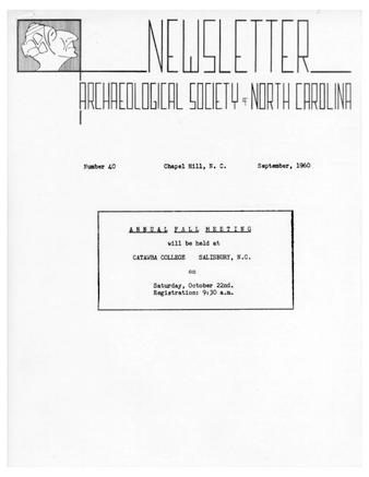 Newsletter of the Archaeological Society of North Carolina Number 40 thumbnail