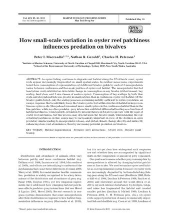 How small-scale variation in oyster reef patchiness influences predation on bivalves thumbnail