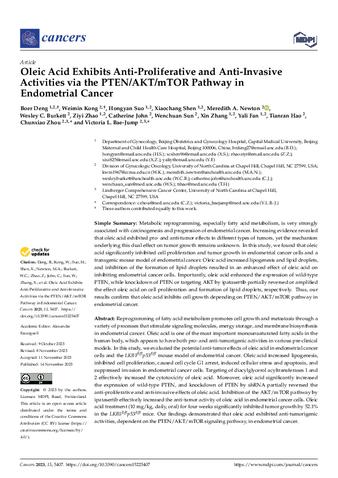 Oleic Acid Exhibits Anti-Proliferative and Anti-Invasive Activities via the PTEN/AKT/mTOR Pathway in Endometrial Cancer thumbnail