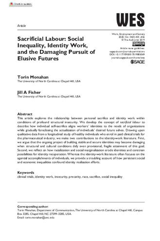 Sacrificial Labour: Social Inequality, Identity Work, and the Damaging Pursuit of Elusive Futures thumbnail