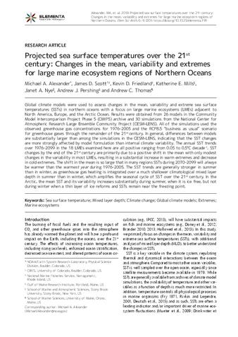 Projected sea surface temperatures over the 21st century: Changes in the mean, variability and extremes for large marine ecosystem regions of Northern Oceans thumbnail