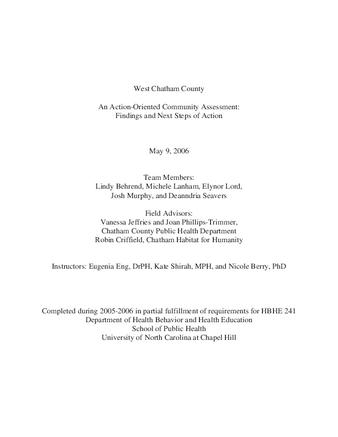 West Chatham County : an action-oriented community assessment : findings and next steps of action thumbnail