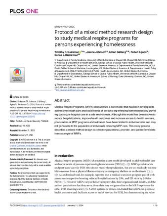 Protocol of a mixed method research design to study medical respite programs for persons experiencing homelessness thumbnail