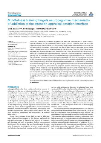 Mindfulness Training Targets Neurocognitive Mechanisms of Addiction at the Attention-Appraisal-Emotion Interface thumbnail