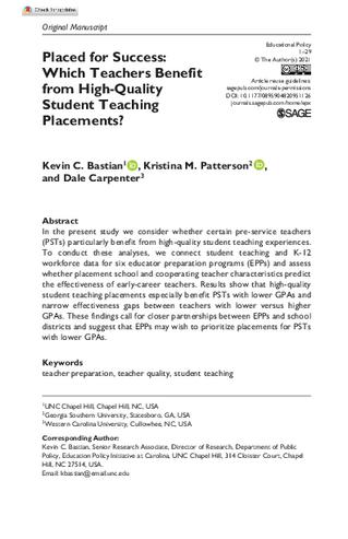 Placed for Success: Which Teachers Benefit from High-Quality Student Teaching Placements? thumbnail