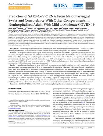 Predictors of SARS-CoV-2 RNA From Nasopharyngeal Swabs and Concordance With Other Compartments in Nonhospitalized Adults With Mild to Moderate COVID-19 thumbnail