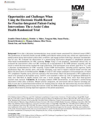Opportunities and Challenges When Using the Electronic Health Record for Practice-Integrated Patient-Facing Interventions: The e-Assist Colon Health Randomized Trial thumbnail