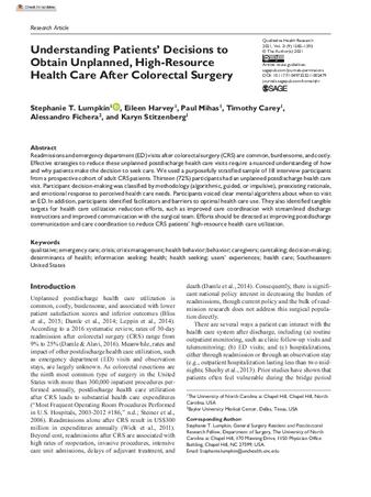 Understanding Patients’ Decisions to Obtain Unplanned, High-Resource Health Care After Colorectal Surgery thumbnail
