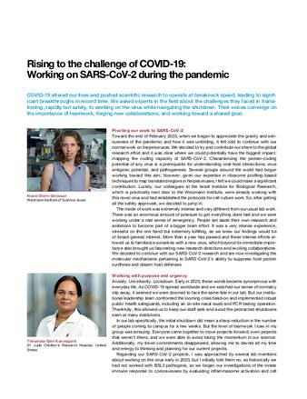 Rising to the challenge of COVID-19: Working on SARS-CoV-2 during the pandemic thumbnail