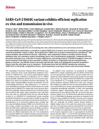 SARS-CoV-2 D614G variant exhibits efficient replication ex vivo and transmission in vivo thumbnail
