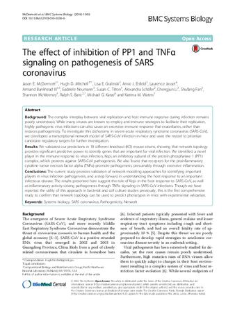 The effect of inhibition of PP1 and TNFα signaling on pathogenesis of SARS coronavirus thumbnail