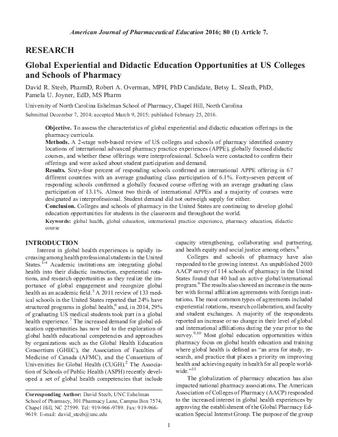 Global Experiential and Didactic Education Opportunities at US Colleges and Schools of Pharmacy