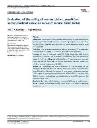 Evaluation of the ability of commercial enzyme-linked immunosorbent assays to measure mouse tissue factor