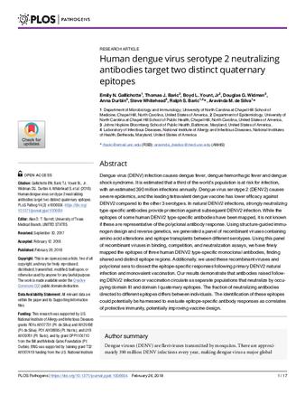 Human dengue virus serotype 2 neutralizing antibodies target two distinct quaternary epitopes thumbnail