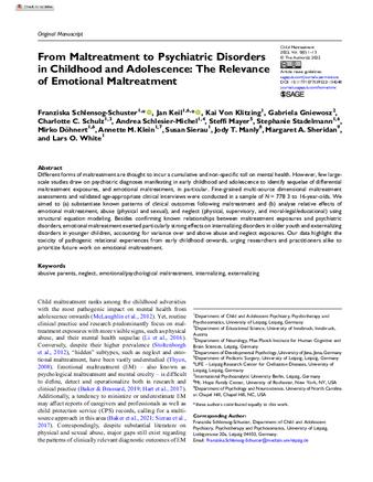 From Maltreatment to Psychiatric Disorders in Childhood and Adolescence: The Relevance of Emotional Maltreatment thumbnail