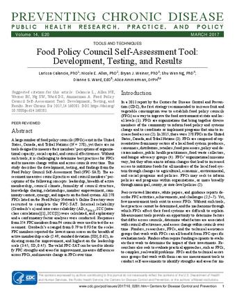 Food Policy Council Self-Assessment Tool: Development, Testing, and Results thumbnail