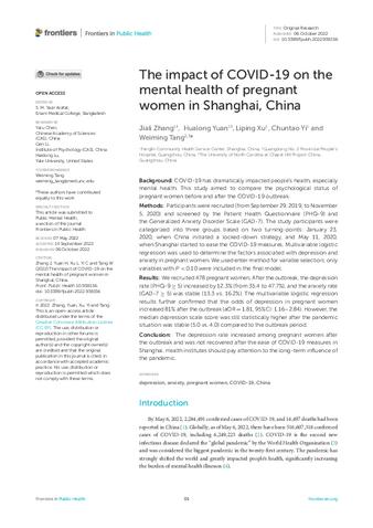 The impact of COVID-19 on the mental health of pregnant women in Shanghai, China thumbnail