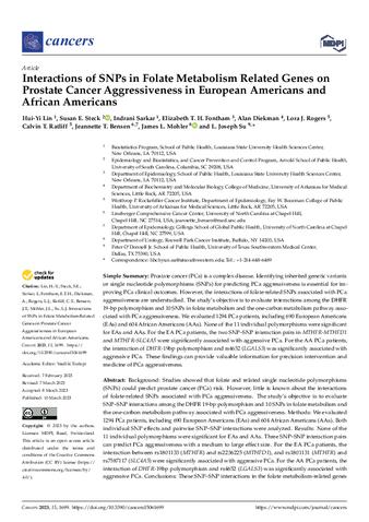 Interactions of SNPs in Folate Metabolism Related Genes on Prostate Cancer Aggressiveness in European Americans and African Americans thumbnail