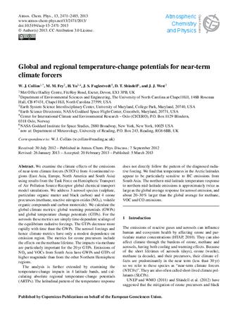 Global and regional temperature-change potentials for near-term climate forcers thumbnail