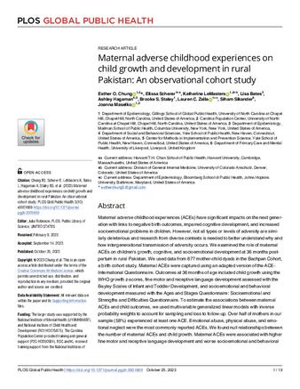 Maternal adverse childhood experiences on child growth and development in rural Pakistan: An observational cohort study thumbnail