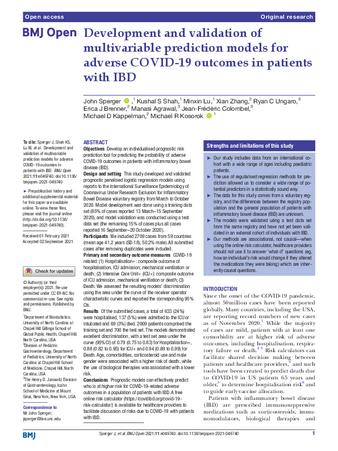 Development and validation of multivariable prediction models for adverse COVID-19 outcomes in patients with IBD thumbnail