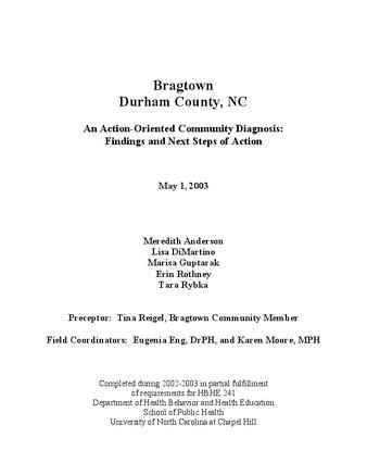 Bragtown, Durham County, NC : an action-oriented community diagnosis : findings and next steps of action thumbnail