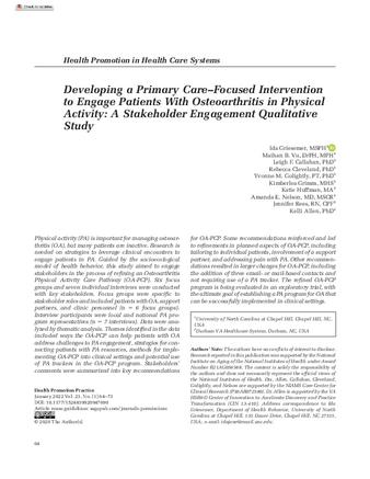 Developing a Primary Care–Focused Intervention to Engage Patients With Osteoarthritis in Physical Activity: A Stakeholder Engagement Qualitative Study thumbnail