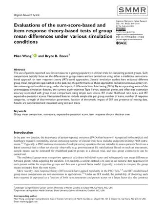 Evaluations of the sum-score-based and item response theory-based tests of group mean differences under various simulation conditions thumbnail