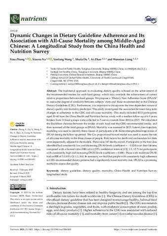 Dynamic Changes in Dietary Guideline Adherence and Its Association with All-Cause Mortality among Middle-Aged Chinese: A Longitudinal Study from the China Health and Nutrition Survey thumbnail