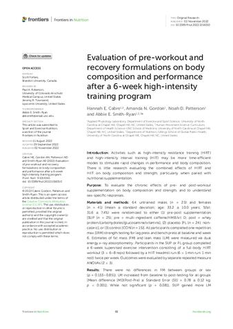 Evaluation of pre-workout and recovery formulations on body composition and performance after a 6-week high-intensity training program thumbnail