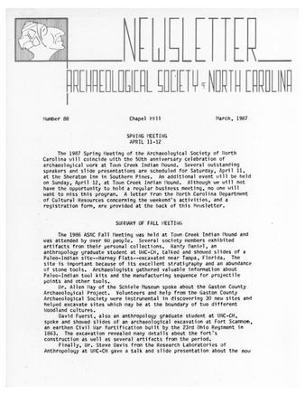 Newsletter of the Archaeological Society of North Carolina Number 88 thumbnail