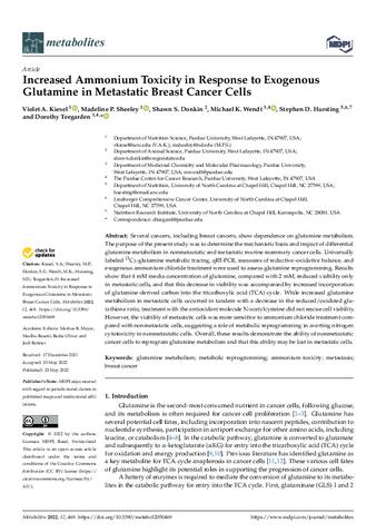 Increased Ammonium Toxicity in Response to Exogenous Glutamine in Metastatic Breast Cancer Cells thumbnail