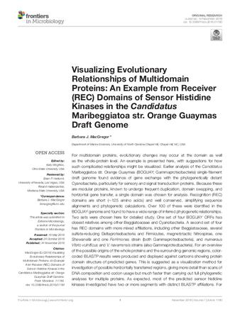 Visualizing Evolutionary Relationships of Multidomain Proteins: An Example from Receiver (REC) Domains of Sensor Histidine Kinases in the Candidatus Maribeggiatoa str. Orange Guaymas Draft Genome thumbnail