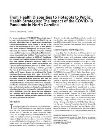 From Health Disparities to Hotspots to Public Health Strategies: The Impact of the COVID-19 Pandemic in North Carolina thumbnail