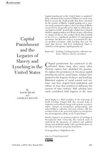 Capital Punishment and the Legacies of Slavery and Lynching in the United States thumbnail