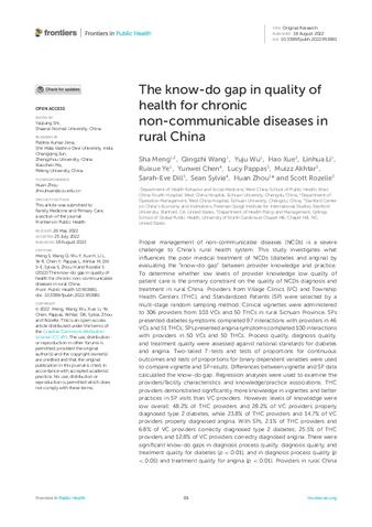 The know-do gap in quality of health for chronic non-communicable diseases in rural China thumbnail