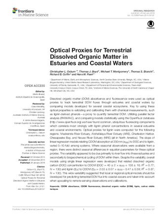 Optical proxies for terrestrial dissolved organic matter in estuaries and coastal waters thumbnail