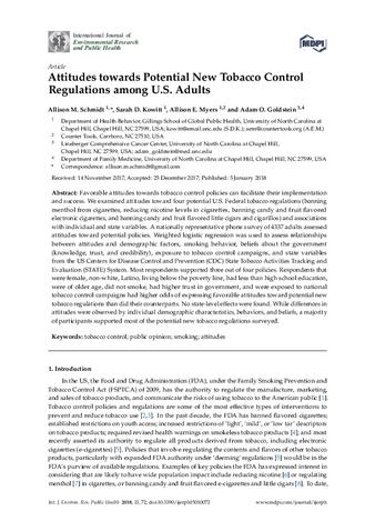 Attitudes towards potential new tobacco control regulations among U.S. adults