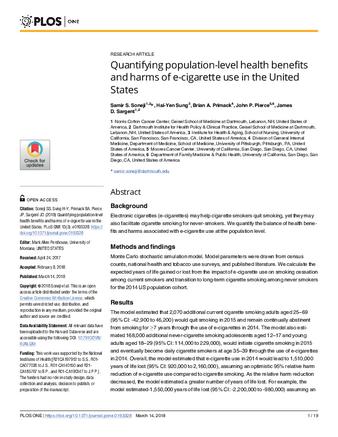 Quantifying population-level health benefits and harms of e-cigarette use in the United States thumbnail