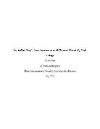 Gay is (Not) Okay?: Queer Identities at an All-Women's Historically Black College thumbnail