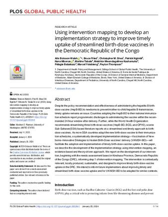 Using intervention mapping to develop an implementation strategy to improve timely uptake of streamlined birth-dose vaccines in the Democratic Republic of the Congo thumbnail