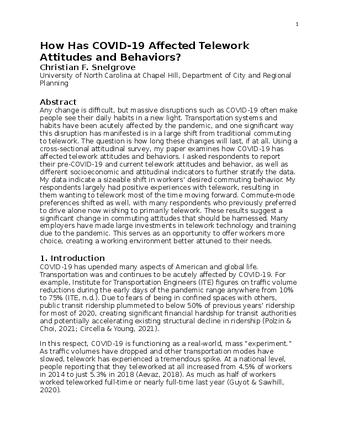 How Has COVID-19 Affected Telework Attitudes and Behaviors? thumbnail